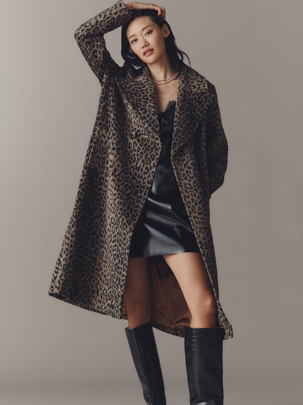 Nwt Leopard Print Long Coat - Brown/Black